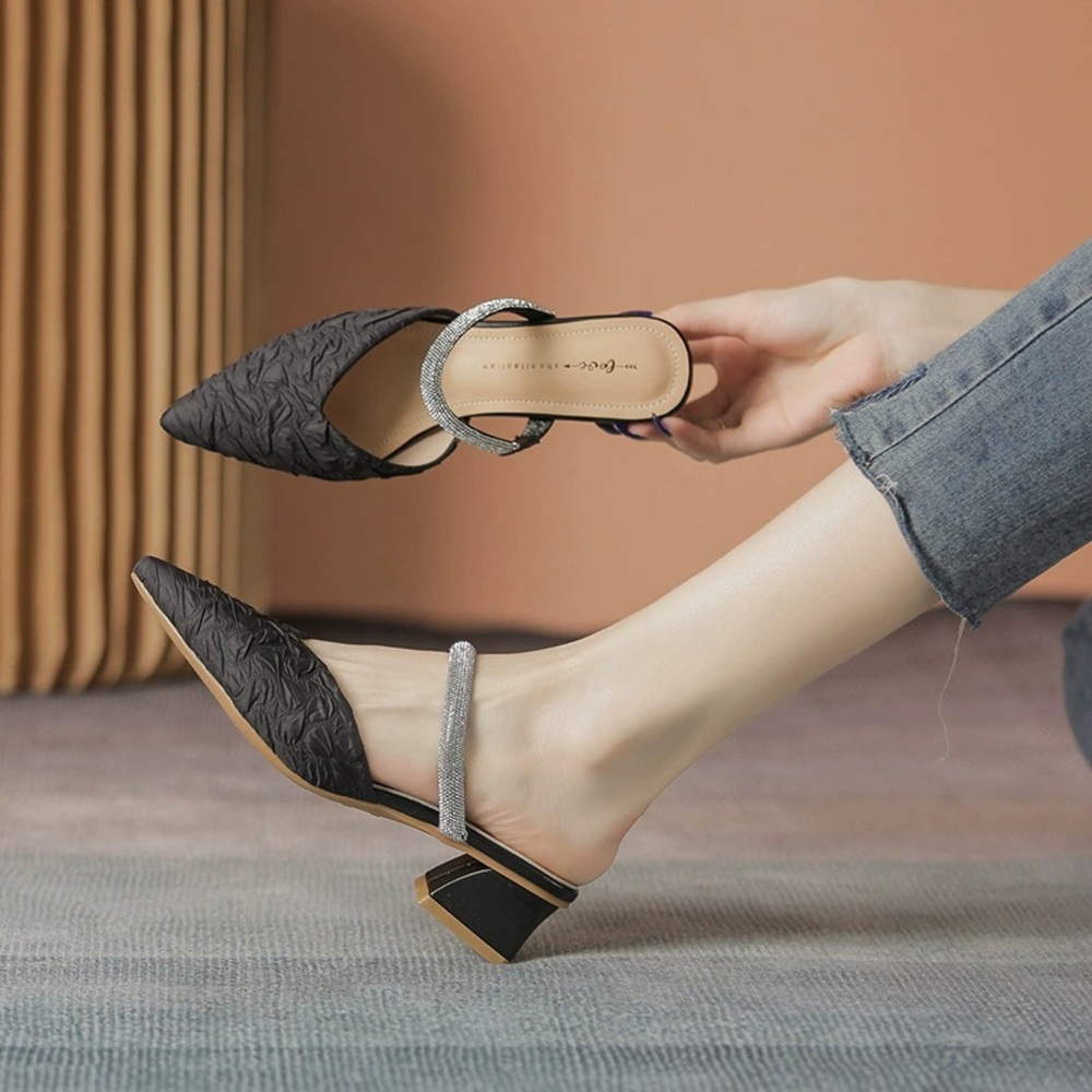 Elegant Black Women's Mules with Silver Accents